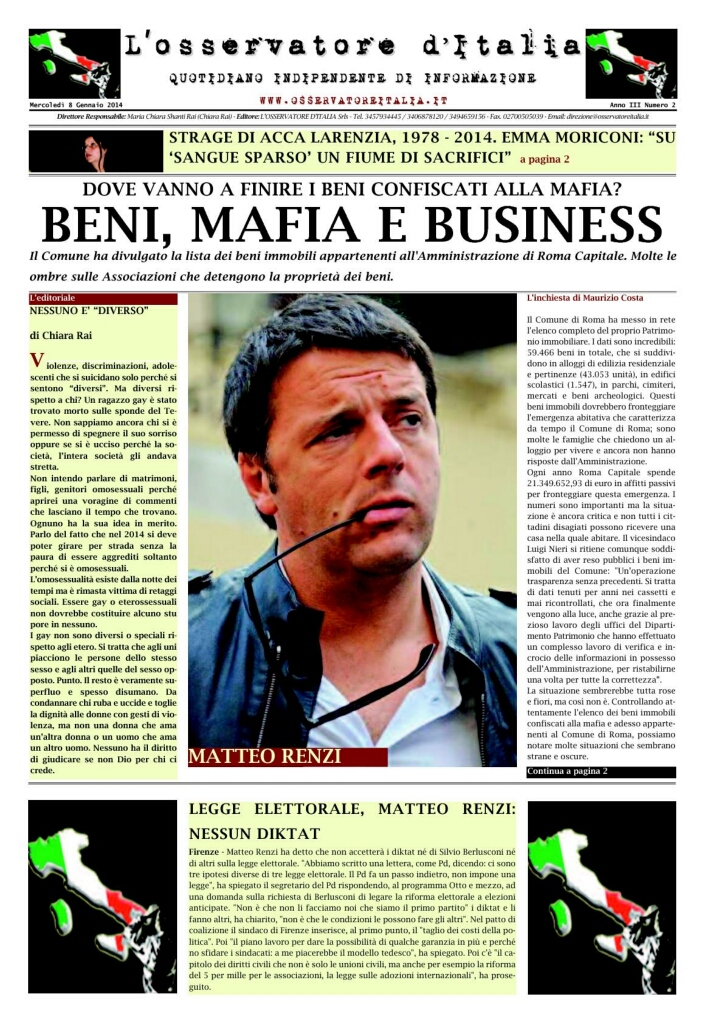 L'osservatore d'Italia edizione del 8 Gennaio 2014